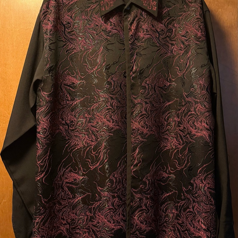 Men's Black and Red Patterned Shirt